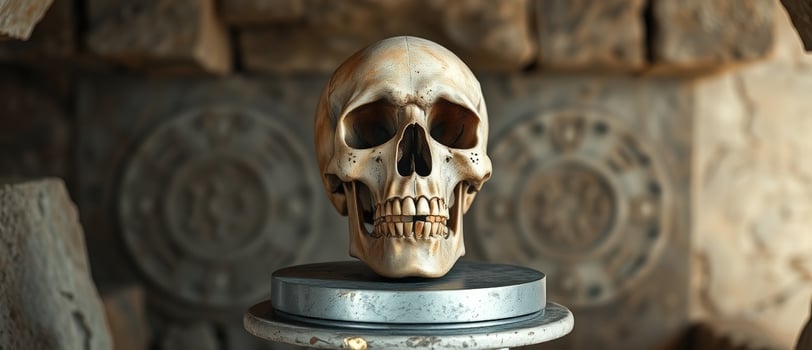 Human Skull on a Stone Pedestal photo