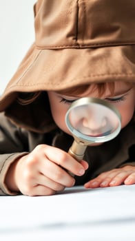 Young girl looking through a magnifying glass photo