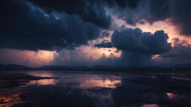 Stormy indigo night sky with dramatic clouds. photo