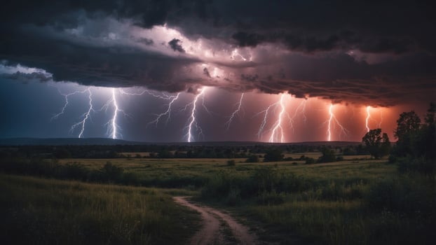 Captivating Cosmic Thunderstorm with Striking Bolts Illuminating the Dramatic Moody Sky. photo