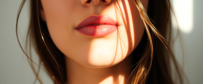Close up of a woman's lips with sunlit skin photo