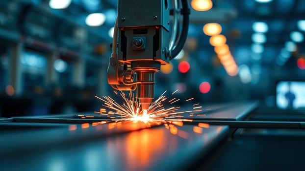Industrial Robot Cutting Metal with Sparks photo