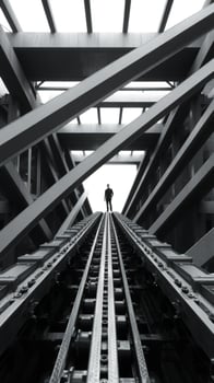 Man walking on a pathway in a modern building photo