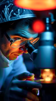 Scientist Examining a Sample Under a Microscope photo