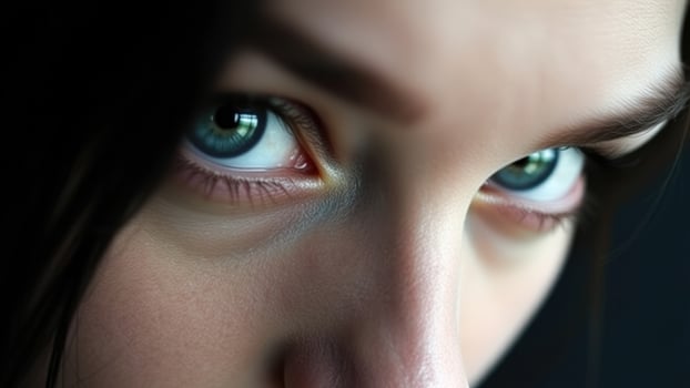 Close-up of a woman's eye with dark eyeshadow and long lashes photo