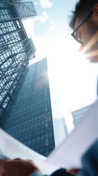 Man Looking Up at Skyscrapers photo