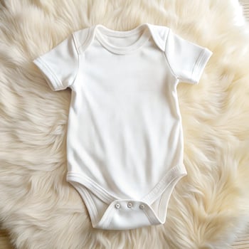 Baby bodysuit clothes mockup. Top view blank white soft cotton newborn onesie t-shirt jumpsuit for logo pattern design template. photo