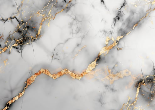White and grey marble with gold veins forming an abstract pattern, luxurious natural background or texture photo