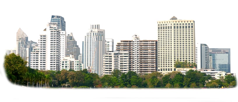 Modern Urban Cityscape with High-Rise Buildings Isolated on White Background photo