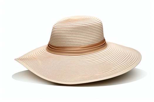 Sun hat with a wide brim, elegant beige, detailed texture, isolated on a white background, format for fashion and retail. photo