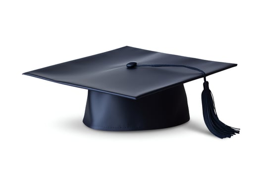 A black graduation cap isolated on a white background. photo