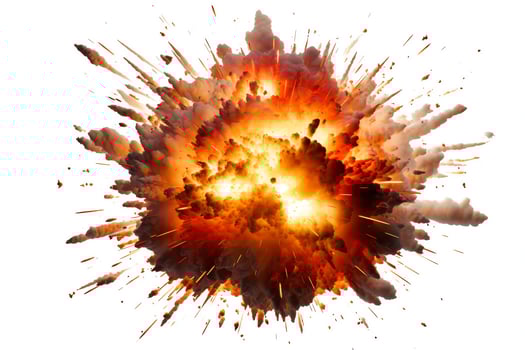 Single explosion depicted in highresolution, DiCut style, isolated on a white background, with no watermarks, logos, letters, or shadows photo
