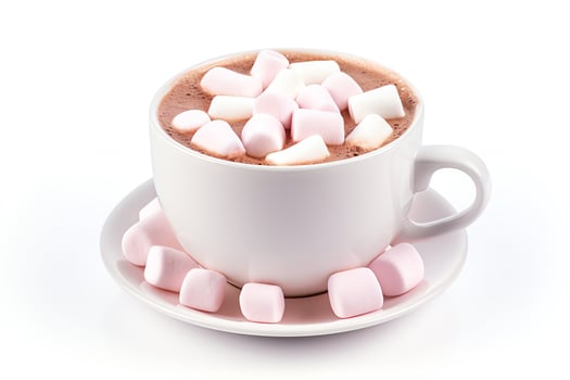 Hot chocolate with marshmallows. Cup of hot chocolate with marshmallows on white background. photo