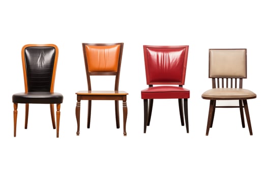 Collection of dining chairs in various styles, from modern to classic, all in highquality format, isolated on white, suitable for dining room layouts and furniture catalogs photo