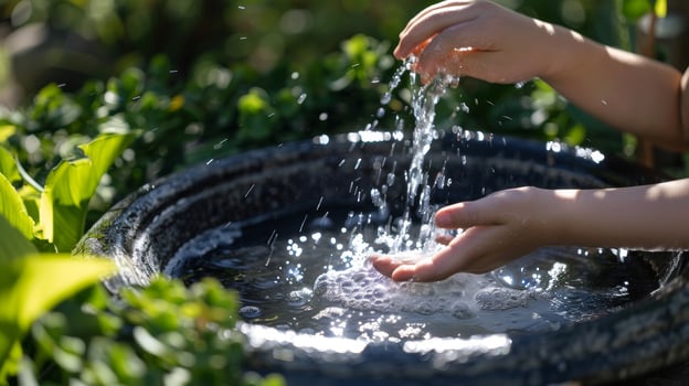 A solarpowered water feature where kids can cool off and play with the flow of the water using energy from the sun photo