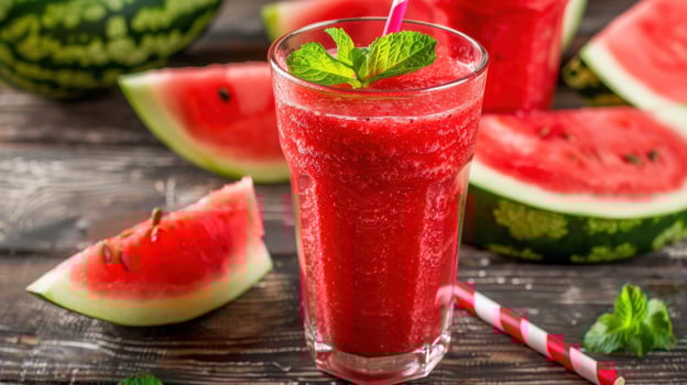 Watermelon smoothie with mint garnish photo