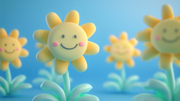 Cheerful Sunflowers Bloom on a Bright Blue Day photo