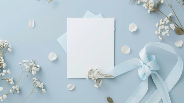 A Blank Canvas of Blue With Delicate White Blooms and a Ribbon Bow photo