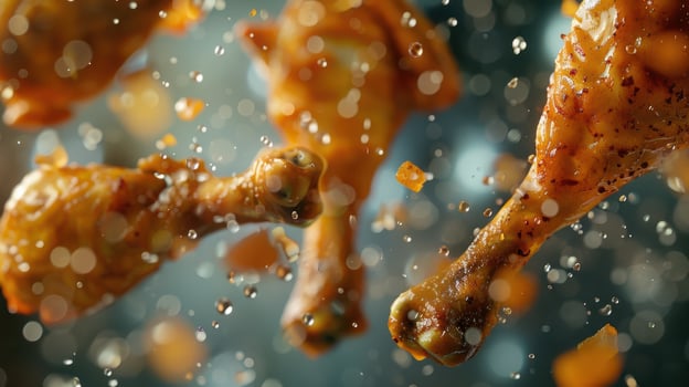 A Shower of Golden Chicken Drumsticks in Mid-Air photo