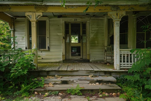 A porch with steps leading to a house photo