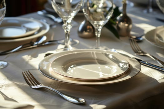 A table with a white cloth photo