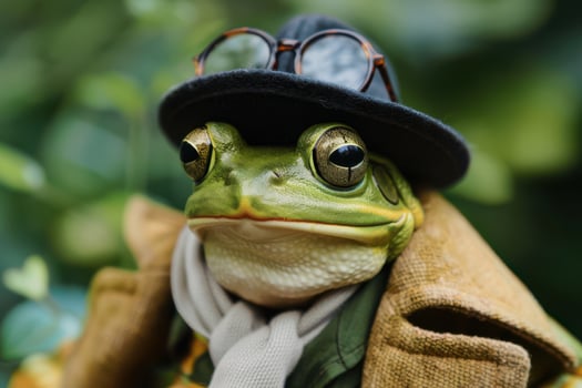 A frog wearing a hat and a coat photo
