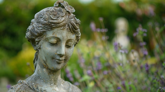 Even the statues and sculptures at the garden event seem to fade into the lush landscape photo