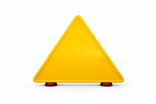 Create a triangular yellow warning sign with a glossy finish. The sign should have a white background and a bold black border. Place the sign on a solid white background. photo