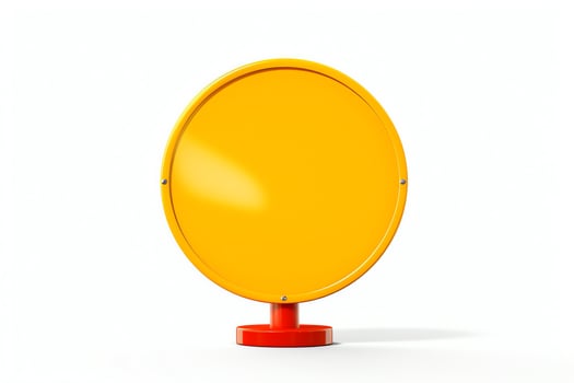 Create a 3D rendering of a blank circular road sign with a red base photo