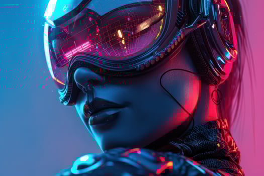 A woman in futuristic gear with neon lights photo