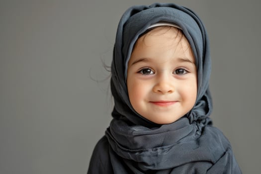 Portrait of a Happy Little Girl in a Cultural Hijab photo