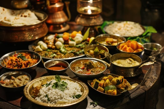 Traditional Indian Vegetable Food Arranged on the Table photo