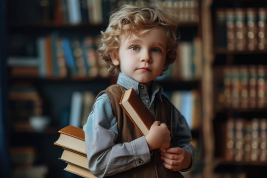 Little Schoolboy Holding Books with a Focused Expression photo