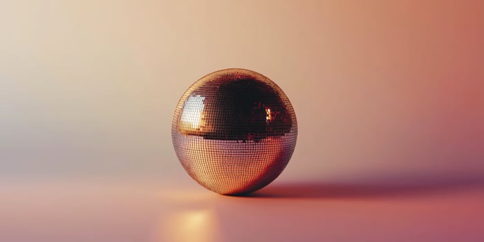 Reflective disco ball sphere with warm gradient background photo