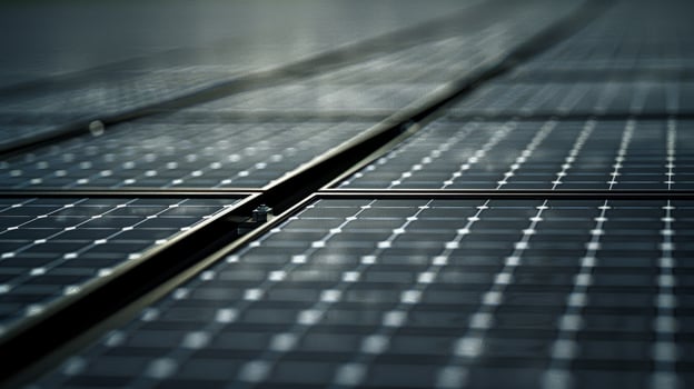 The solar panels seem to form a sea of black and silver as they bask in the warmth of the sun powering a greener future photo