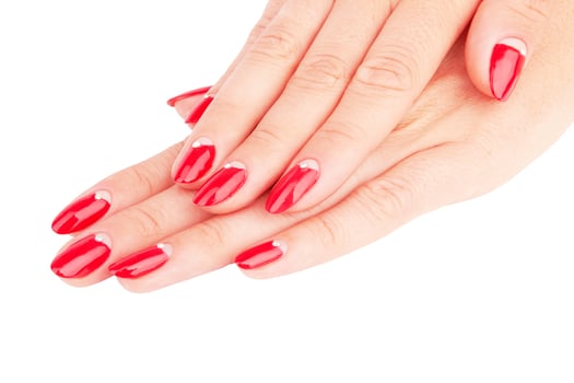 red manicure on white photo