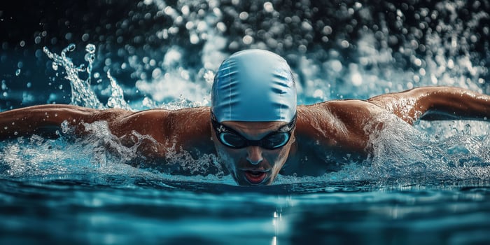 Focused swimmer in action photo