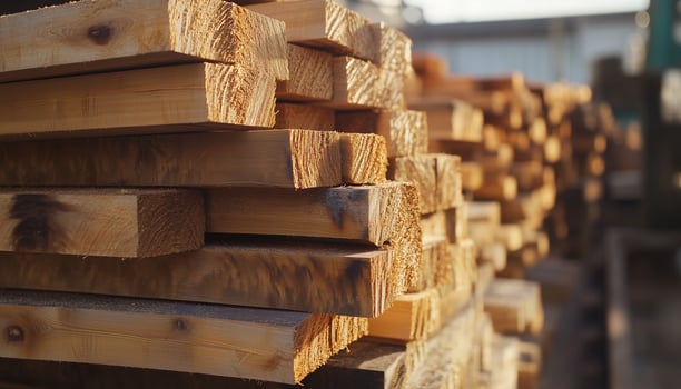Pile pine cut log lumber sawmill tree from replanted forests for furniture photo
