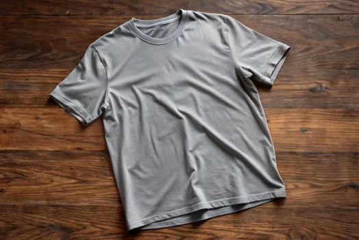 A grey t - shirt laying on a wooden floor photo