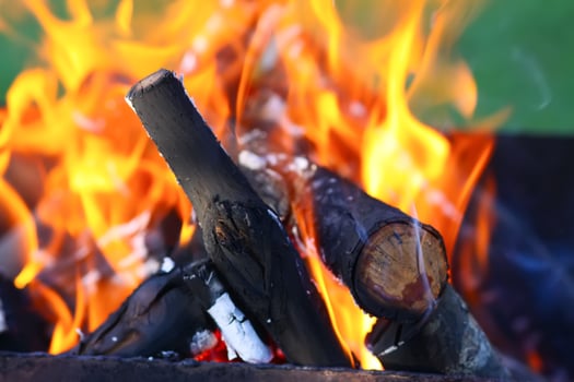Firewood burning in a brazier outdoors photo