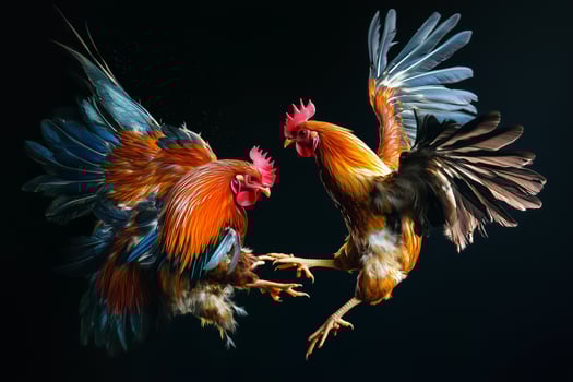 Cockfighting on dark background photo