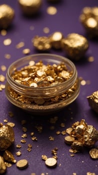 A bunch of gold and purple glitter on a table. photo