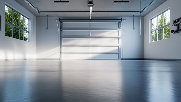 A realistic image of a spacious, empty garage with a clean, open layout. There are no vehicles or items inside. photo