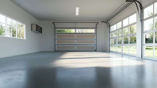 A realistic image of a spacious, empty garage with a clean, open layout. There are no vehicles or items inside. photo