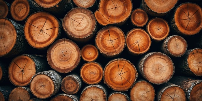 A pile of wood logs stacked on top of each other. photo