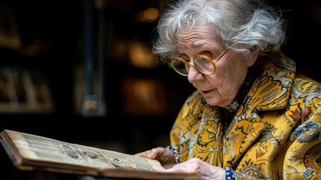 banner portrait of an elderly woman with gray hair photo