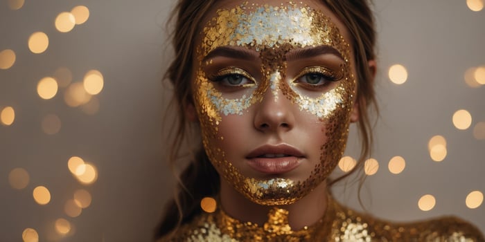 Glamorous girl with gold glitter on her face. photo