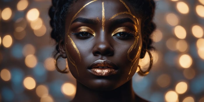 dark skinned beauty with metallic makeup. photo