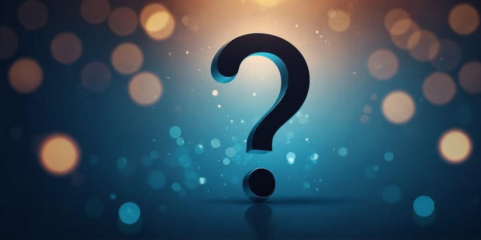 A glowing question mark is on a blue background. photo