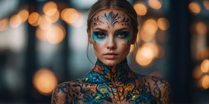 Young modern lady wearing body art make up. photo